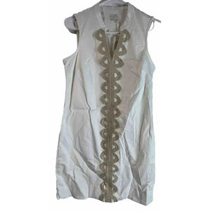 Mud pie Smock Dress Size Small 4-6 NWT White & Gold